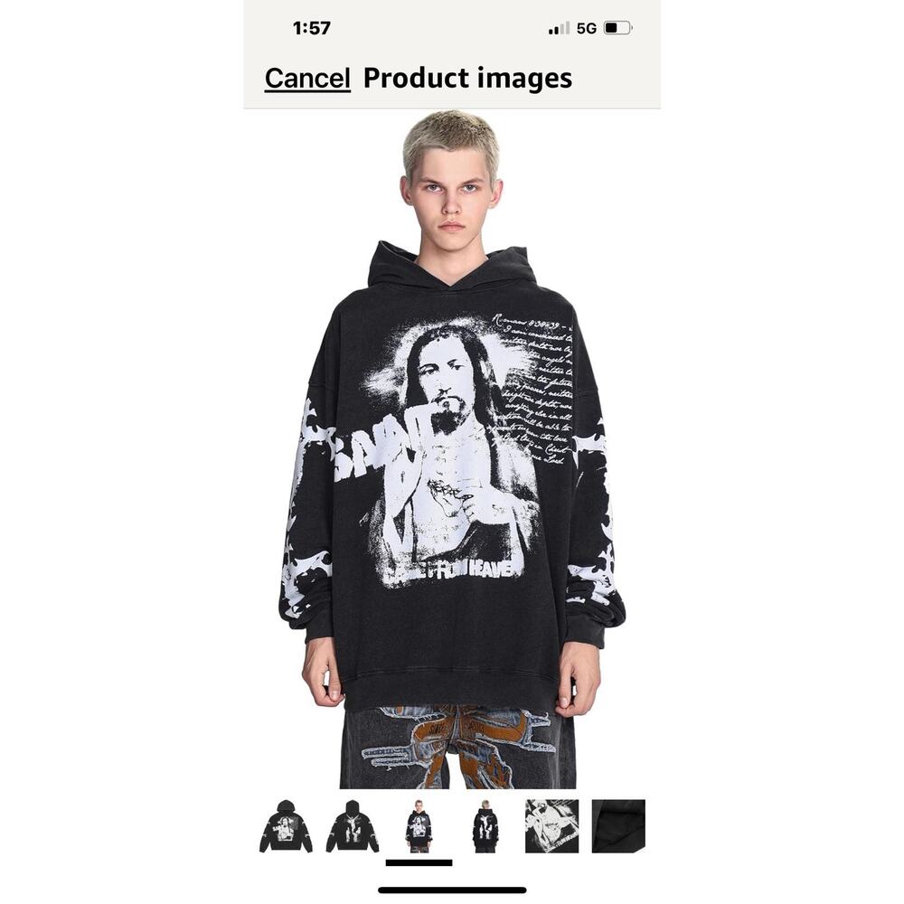 Saint Tears Graphic Hoodie Vintage Washed Blue Men’s Size Large NWT Heavyweight